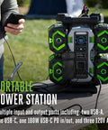 Gasless 1400W Portable Power Station With Two 56V 6Ah Batteries And Charger, Pure Sine Inverter for outdoor use on table