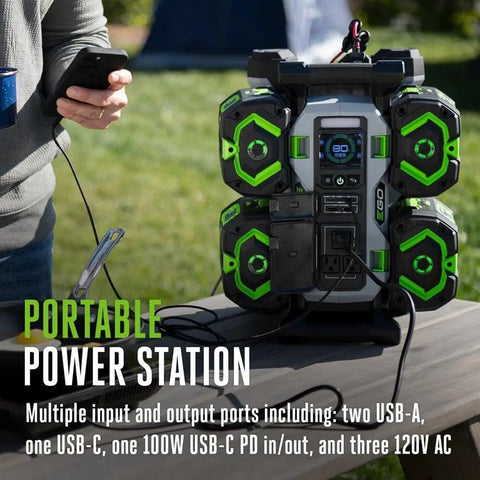 Gasless 1400W Portable Power Station With Two 56V 6Ah Batteries And Charger, Pure Sine Inverter for outdoor use on table