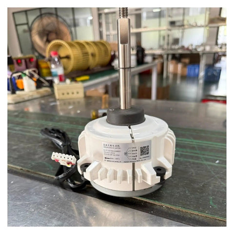 Outdoor Heat Pump Motor Replacement 200W 310V Brushless DC on workbench, compatible with XLYC-DC78S200R001 host, plug and play
