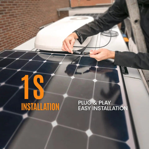 Person using Solar Panel Y Branch Connectors Kit For Parallel Wiring Of PV Arrays on rooftop setup with easy installation