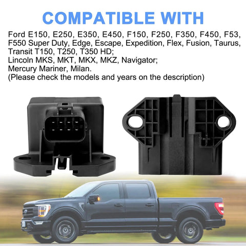 Fuel Pump Relay Module Replacement FD1026 for Ford F150 E250 Flex Taurus Transit Edge shown with compatibility list