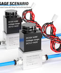 Two 12V DC One Quarter Inch NPT Solenoid Air Valves, 2 Way Normally Closed, 2V025-08 Outlet Wire, shown with fittings