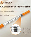 Disposable 1ml Syringe 31G Needle Five Sixteenth Inch 8mm With Leak Proof Airtight Plunger And Individually Sealed Pack Of 100 For Lab Tools Supplies Safe Handling And Precise Dosing In Medical And Laboratory Work. Orange syringe with clear barrel and safety cap