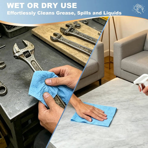 Tough As Nails Heavy Duty Cleaning Cloths Blue Lint Free Industrial Wipes 15X10 Inch used for cleaning grease and spills.