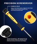 All In One Magnetic Screwdriver Set With Case For Home Repairs And DIY Projects Precision Bits And Flexible Shaft Perfect For Furniture Assembly Electronics Fixes And Everyday Maintenance showing precision screwdriver handle with hole for storage.