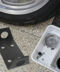 Beefy Trailer Hitch Winch Mounting Plates 2 Pack for off road ATV and truck shown next to tire and accessories.