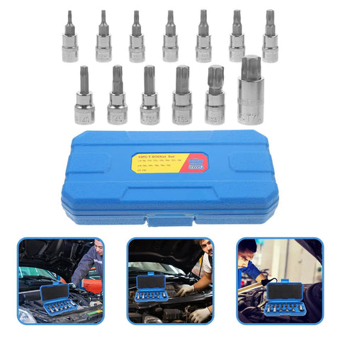 Grab This Slick 13pc Impact Socket Set For Your Garage Makeover with Heavy Duty Chrome Vanadium Steel Internal Hexagon Bit Heads Perfect Grip And Easy Storage For Any Wrench Or Ratchet Job, blue case open