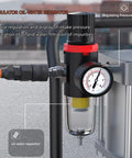 Oil-water separator on Heavy Duty Pneumatic Grease Pump For 5 Gallon Drums, 70 To 1 Pressure Ratio, 40L Capacity, adjustable regulator.