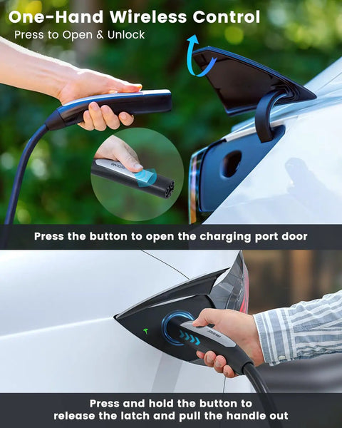 Legit Tesla Level One And Two Ev Charger Featuring Nacs Connector and ETL Certified with one-hand wireless control feature.
