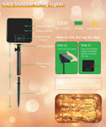 Diagram of 2Pack 500LED Solar String Lights Outdoor Waterproof 180FT With 8 Modes IP65 Warm White Twinkle showing components and setup.