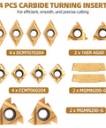 14 carbide turning inserts from 28 Piece Indexable Lathe Tool Set With 14 Carbide Inserts And 7 Half Inch Shank Tool Holders For Turning