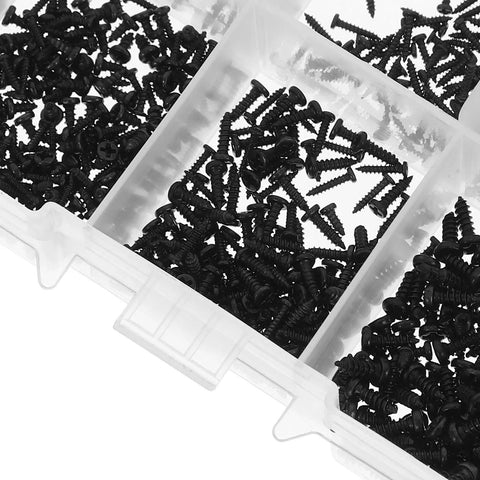 Massive 1000 Piece Self Tapping Screw Bulk Pack Featuring Round Heads organized in a clear kit for DIY electronics and furniture fixes.