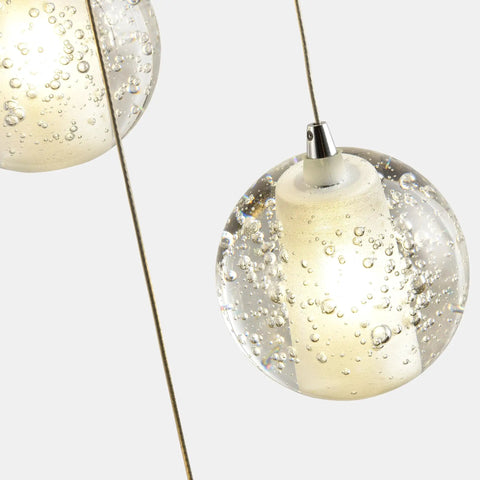 Close-up of Three Light Bubble Orb Pendant With Chrome Finish Crystal Raindrop Cluster Chandelier For Kitchen Island And Dining Room
