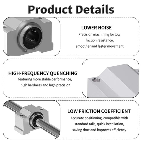 SCV8UU Linear Ball Bearings 8mm ID 34mm Length Box Type Aluminum Slide Block With Double Seal 4 Pack Features Overview