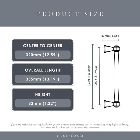 Haywood 4 Pack Brushed Brass Cabinet Pulls 12.5 Inch dimensions with detailed measurements for kitchen or bathroom