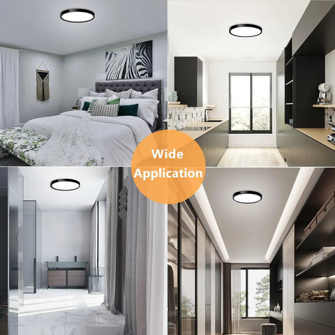 Black 9 Inch Flush Mount Ceiling Light Fixture, Low Profile Slim Surface Light, 18W 5000K Daylight for various rooms