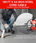 Portable Heavy Duty 75 Foot Electric Drain Auger With Auto Feed And Foot Control Kicks Stubborn Clogs To The Curb For Smooth Sailing Pipe Maintenance handles tough blockages.