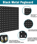 Heavy Duty Steel Pegboard Panels Pack Of 4 12x12 Inches Black for garage tool storage, office organization, and craft room setup.