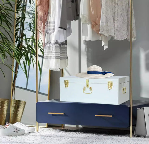 Straight Up Practical Large Metal Trunk Storage Box With Reinforced Carry Handles And Clean Macaron Finish Lightweight Footlocker Organizer For College Dorms And Decluttered Home Spaces
