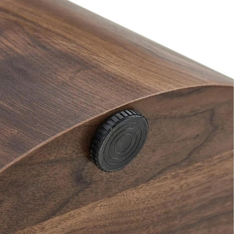Close-up of Heavy Duty Wood Table Legs Set for DIY Projects, MDF conical base with rubber non slip feet, walnut finish