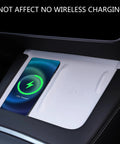 Close-up of white Tesla Center Console 3 Piece Upgrade Kit for Model Y 2021-2024 and Model 3 2021-2023 silicone wireless charger mat