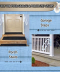 A Straight Up Rock Solid Wall Mounted Handrail Grab Bar For Indoor And Outdoor Steps featuring white steel railing on garage and porch steps.