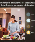 Smart 60W A19 Color Changing LED Bulb for Home Lighting showing warm-to-cool white light ambience in kitchen