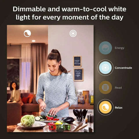 Smart 60W A19 Color Changing LED Bulb for Home Lighting showing warm-to-cool white light ambience in kitchen