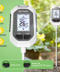 4 In 1 Soil Moisture Meter With Digital Temperature, PH Test And Sunlight Intensity, Backlit LCD Display showing temperature reading