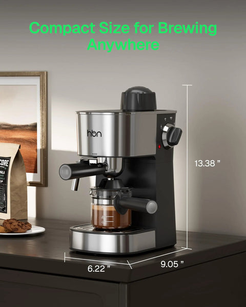 Compact Espresso Machine With Milk Frother For Home And Office, 3.5 Bar Cappuccino And Latte Maker, 2 To 4 Cup Stainless Steel