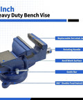 Heavy Duty 4 Inch Bench Vise With Ductile Cast Iron Construction And Chrome Plated Spindle 360 Degree Swivel Locking Base