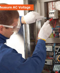 Technician using True RMS 6000 Counts Digital Clamp Meter Multimeter Auto Ranging Pro Grade Amp Meter Built In HD Screen Portable