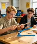 Two students using Real Deal Manual Tube Bender For Copper And Steel Pipes, bending copper pipes in a classroom.
