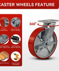 Heavy Duty Eight By Two Inch Industrial Casters Polyurethane And Steel Wheels Six Thousand Pound Capacity Built Tough For Shop Carts And Utility Dollies Rolls Easy No Sweat Swivel Lock Brakes Pack Of Four featuring 360 swivel design.