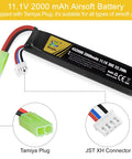 11.1V 2000mAh 30C LiPo Battery for Airsoft with Mini Tamiya and JST XH Connectors, rechargeable high discharge power pack