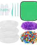 DIY Three Sizes Stepping Stone Kit With 10.5 11 And 12 Inch Concrete Molds Mosaic Tiles Carving Tools Two Packs Of Letter And Number Stamps Gloves And Mat Cement Not Included Create Custom Outdoor Garden Walkway Stones displayed with molds, tiles, tools, stamps, gloves, and mat.