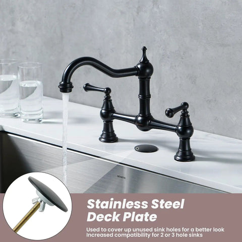 Bridge Kitchen Faucet In Oil Rubbed Bronze, Solid Brass Construction, 8 Inch Centerset, Fits 2 Or 3 Holes, Old School Farmhouse Vibe