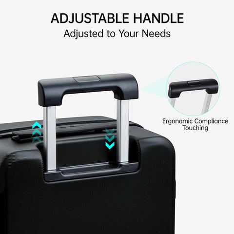 Lightweight 20 Inch Carry On Luggage With Wheels Airline Approved Hard Shell Case TSA Lock showing adjustable handle
