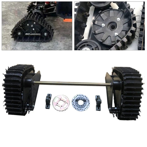 23.6 Inch Rear Axle Track Kit For Snowmobile ATV And Sand Beach Runs Gasoline Motor Replacement Easy Install All Terrain Traction Upgrade For Winter Snow And Mud US Stock displayed in multiple angles including close-up of track assembly and components