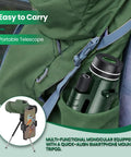 80x100 High Powered Monocular Telescope With Smartphone Adapter for adults in a backpack, portable for travel and adventures.