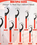 Nine Piece Adjustable Coilover Wrench Set for Suspension And Shock Adjustments displayed in six sizes with rubber handles