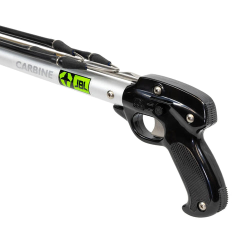 Mini Speargun For Spearfishing And Freediving With Aluminum Barrel Stainless Steel Shaft And Easy Stretch Bands Ready To Roll Out Of The Box For Scuba Diving Inshore Fishing And Coastal Underwater Hunts - handle and trigger detail