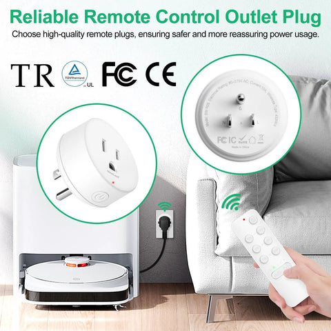 500Ft Wireless Wall Switch With Timer Plug For Three Outlets Countdown Remote Control Electrical Outlet Adapter showing remote and plug.