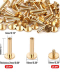 Premium Brass Chicago Binding Screws 4mm X 18mm With 10mm Phillips Nuts 25 Piece showing brass screws and dimensions for leather crafting.