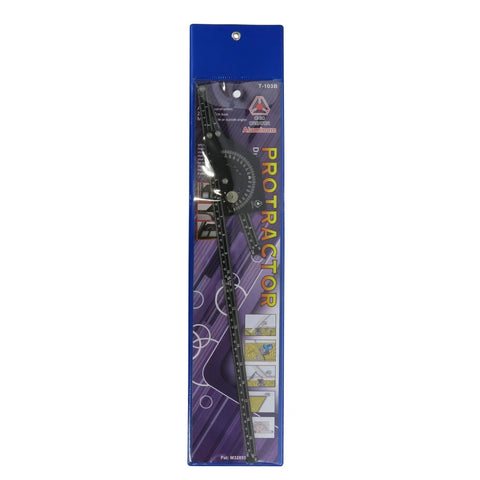 Heavy Duty Anodized Aluminum Angle Finder Protractor 0 To 180 Degrees For Tube And Sheet Metal Bending Layout With Quick Twist Lock Knob 20 Inch Arm in packaging.