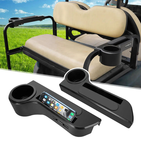 Golf Cart Armrest With Cup Holder And Rear Seat Rests For EZGO Club Car Yamaha And Most Golf Carts, 3rd Gen Upgrade black pair