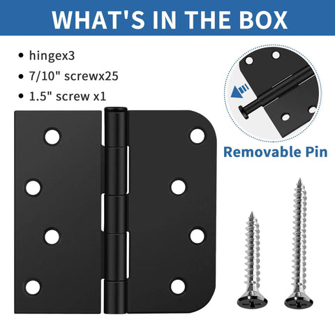 3 Pack Matte Black Door Hinges 4 Inch With Heavy Duty Iron Frame Including Installation Screws For Exterior Entry Doors, includes screws.