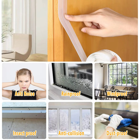 Transparent silicone weather-stripping door seal tape, 33.5 ft, self-adhesive for doors/windows.