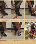 Person demonstrating setup and use of Beefy Tree Climbing Spikes Set With 45 Steel Forging For Tough Durability Height Adjustable Arborist Gear