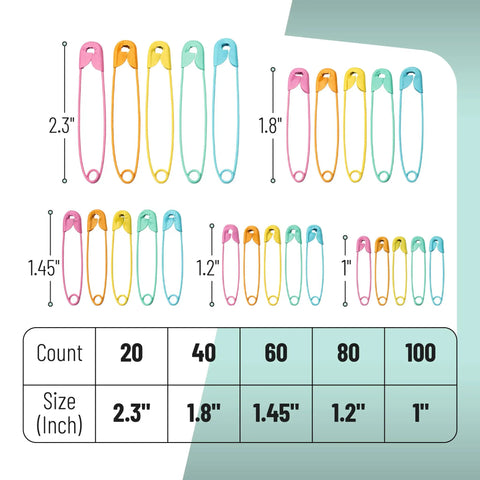 Snazzy Assorted Safety Pins 300 Piece Pack With Five Durable Rust Resistant Sizes In Bright Colors Perfect For Crafting Sewing And Quick Repairs Around The House